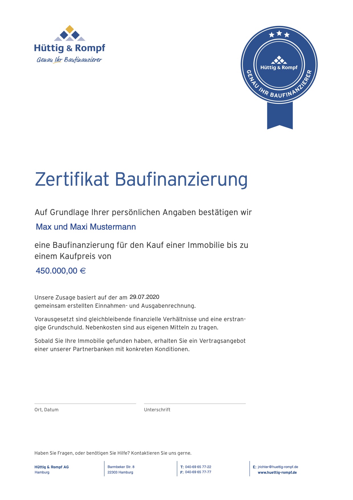 Finanzierungszertifikat