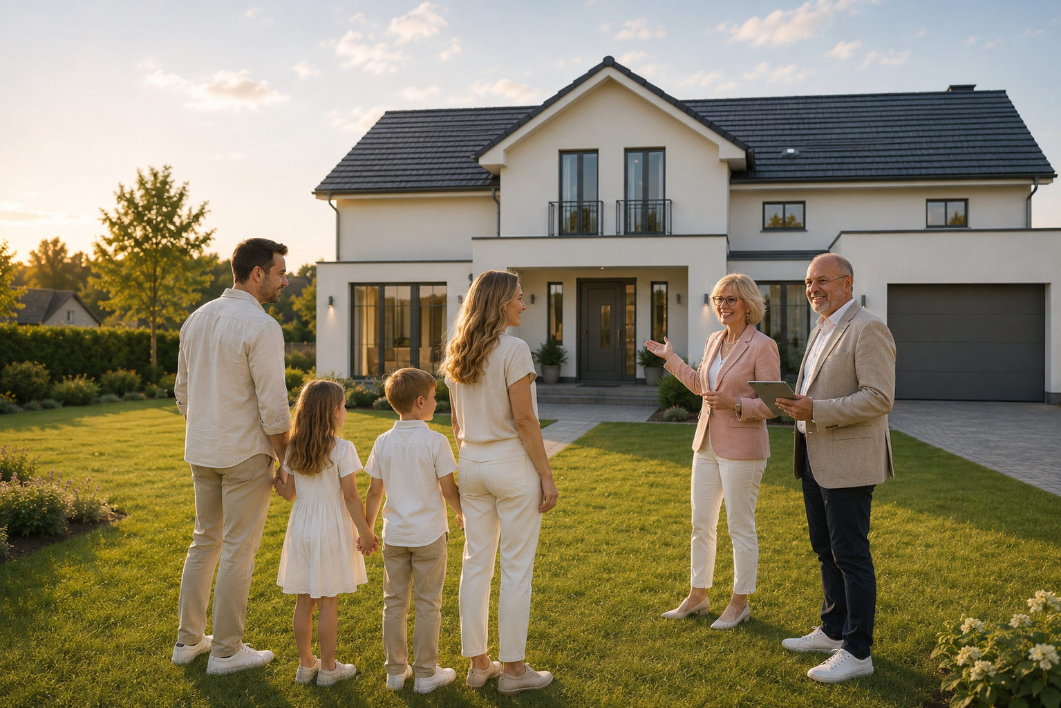 Familie vor Haus