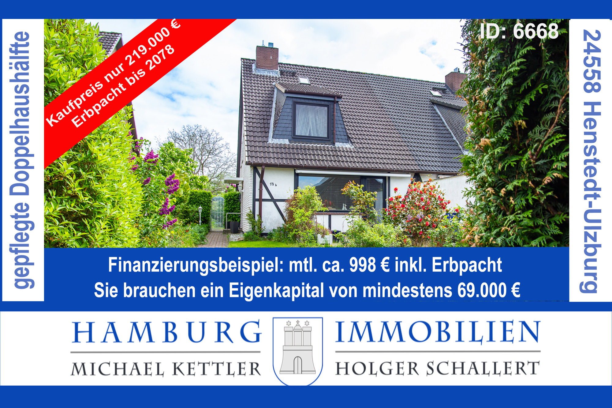 Preiswerte und gepflegte Doppelhaushälfte aus 1985 auf Erbpacht bis 2078 in 24558 Henstedt-Ulzburg