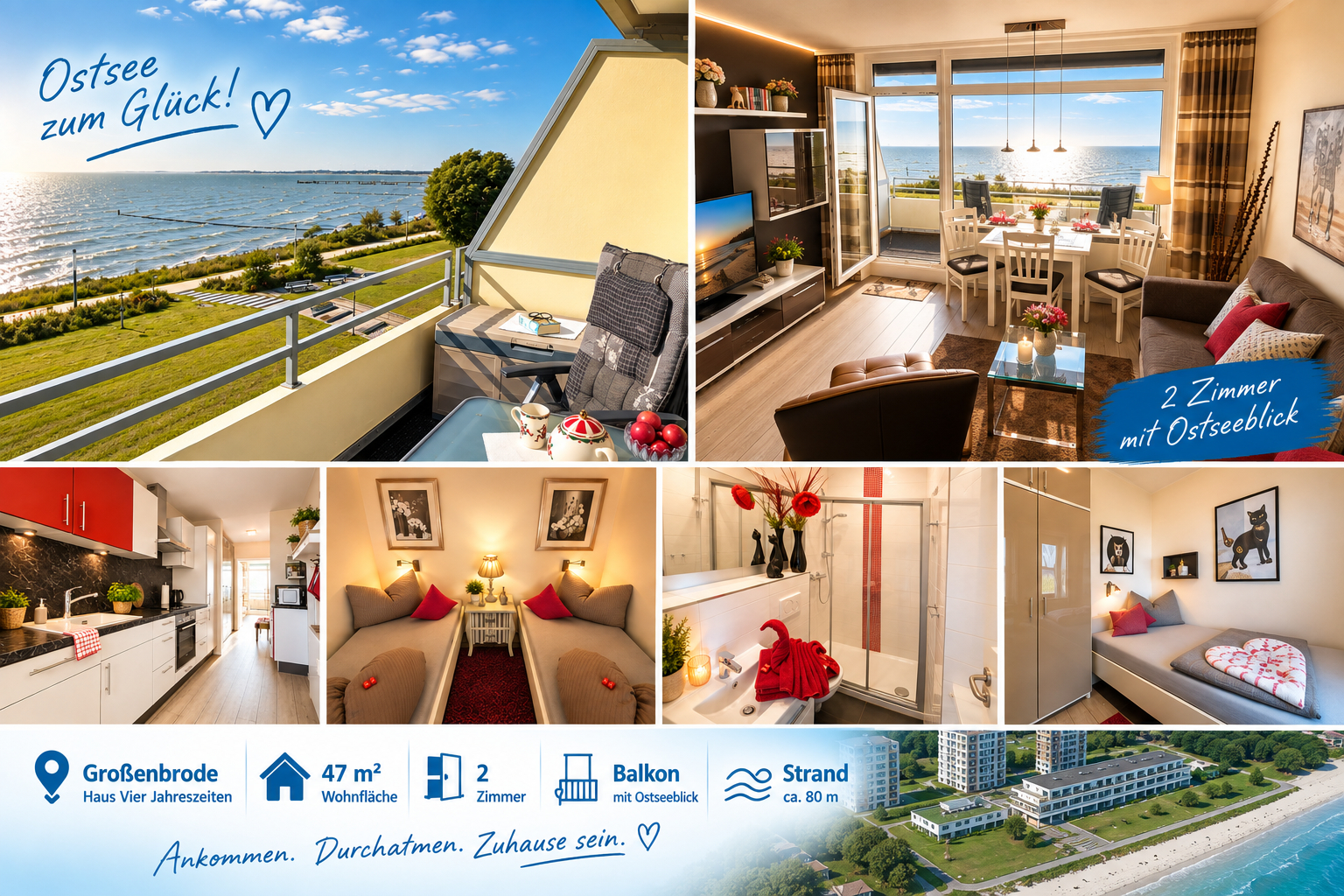 Meer vor der Tür! Gepflegte möblierte 2 Zimmer-Wohnung mit Südbalkon & Ostseeblick in Großenbrode
