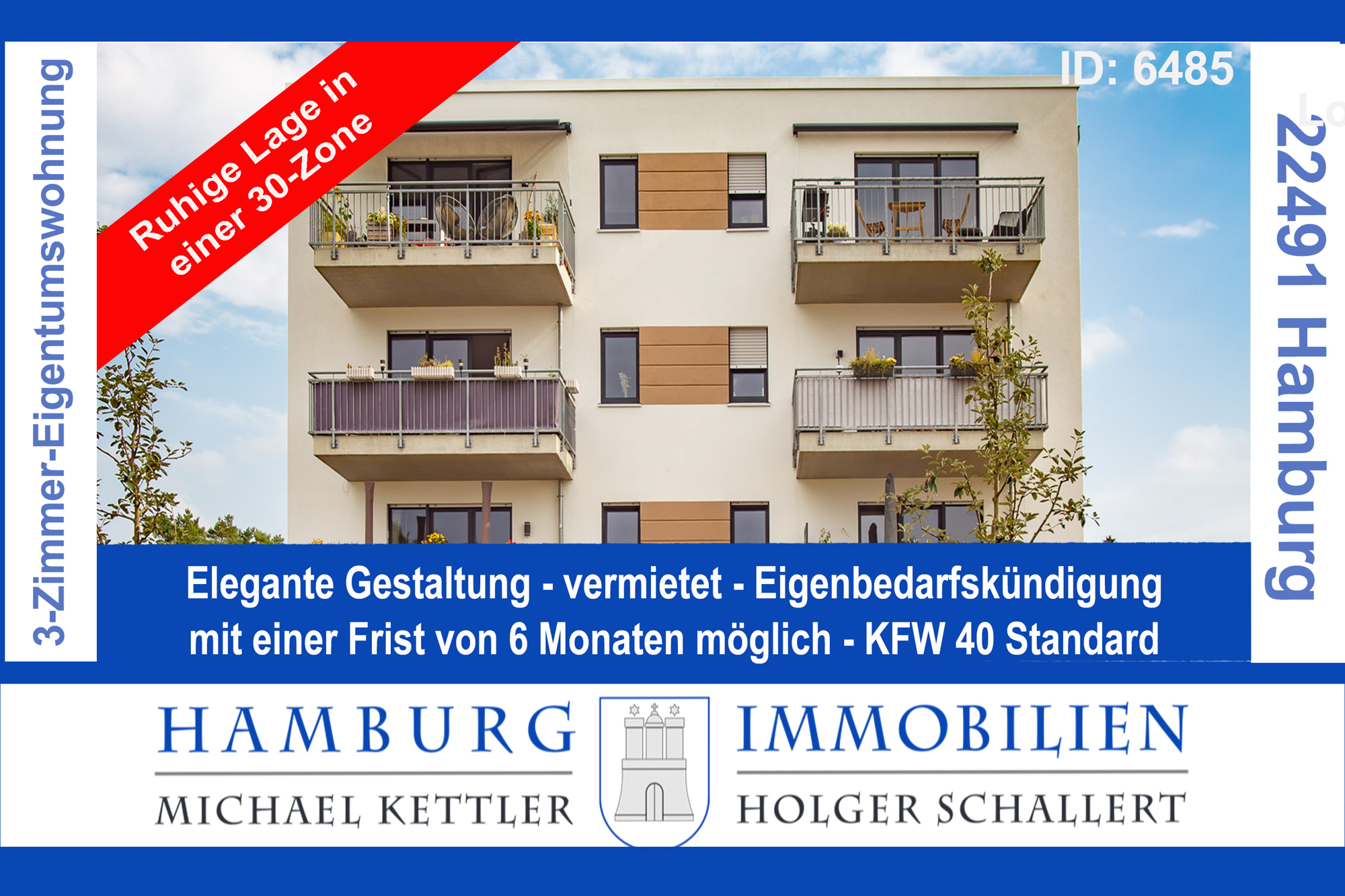 Vermietete 3-Zimmer-Eigentumswohnung, KFW 40 Standard, aus 2020 in 22791 Hamburg-Langenhorn